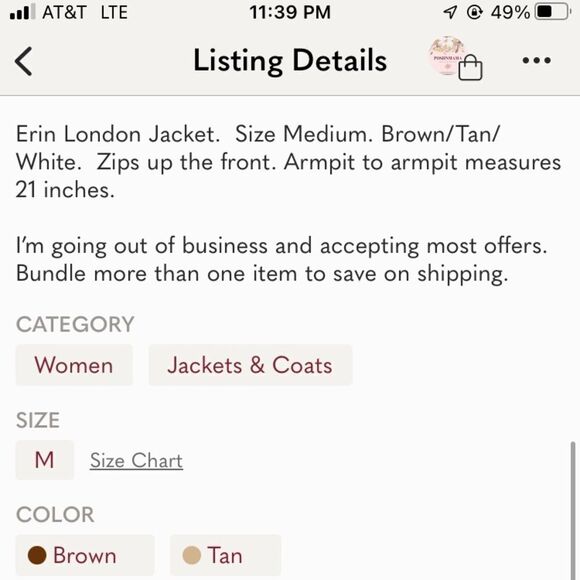 Erin London Jacket Size Medium Brown/Tan/White - Picture 6 of 8